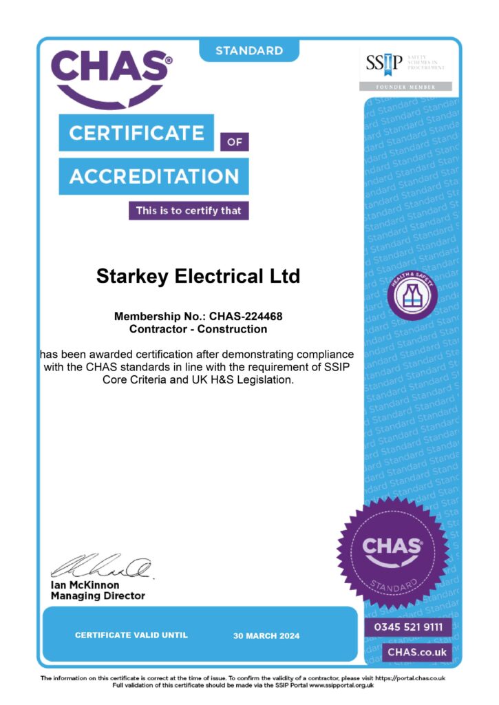 Starkey Electrical CHAS Membership Certificate