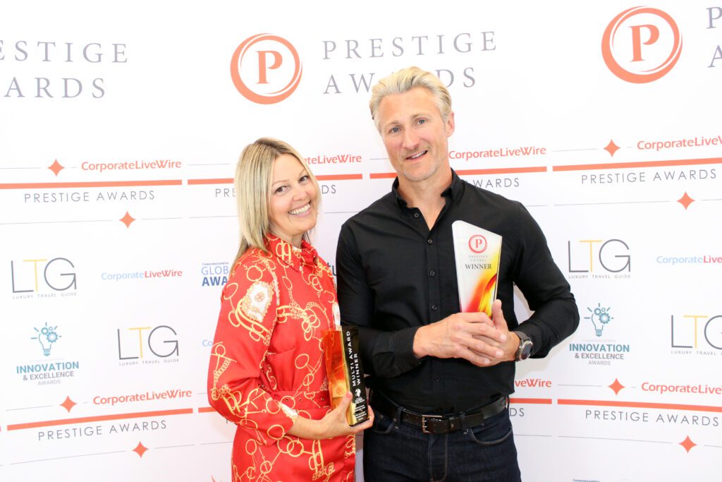 Stuart and Lisa Starkey, Directors of Starkey Electrical, with their Central England Prestige Awards