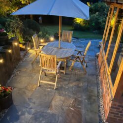 Spotlights installed on patio border